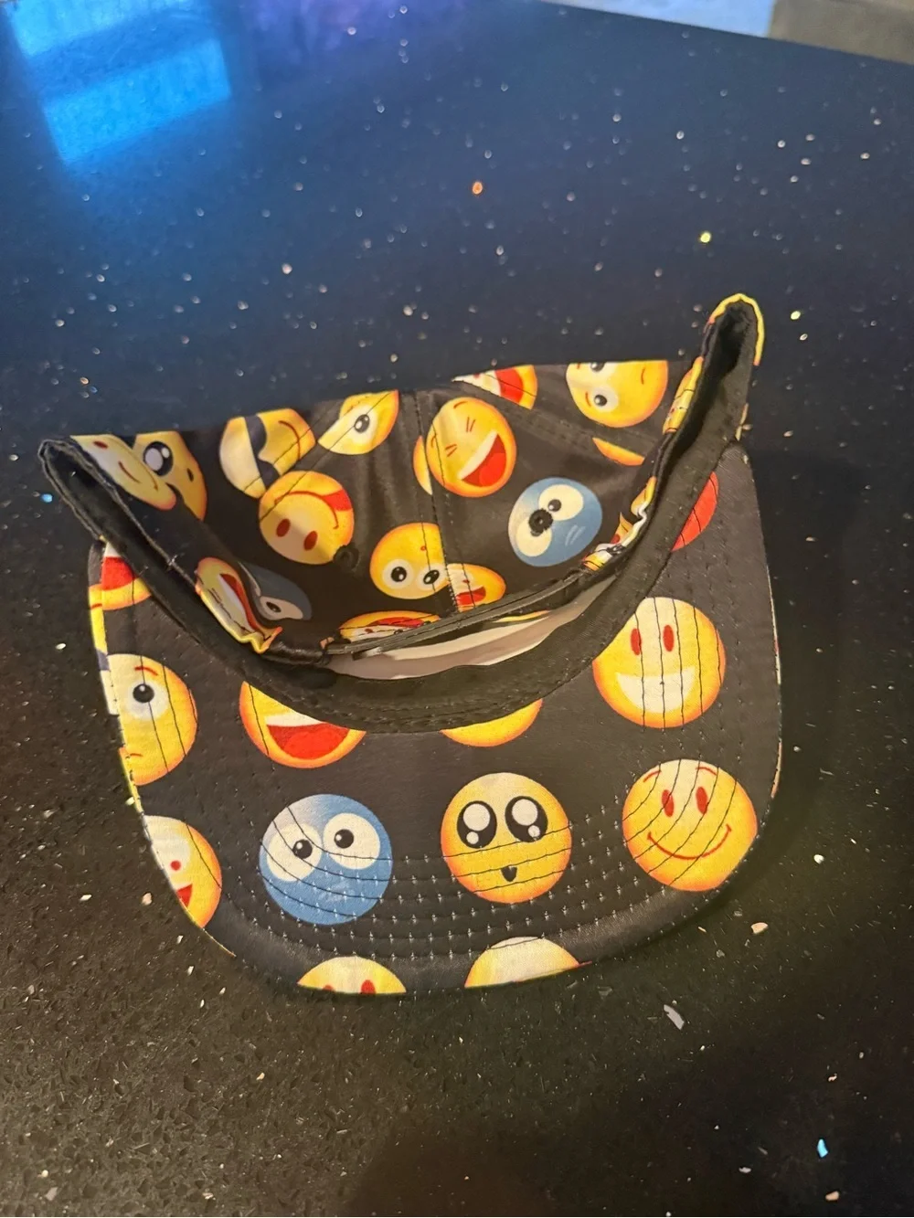 Kids Black Emoji Print Snapback Hat